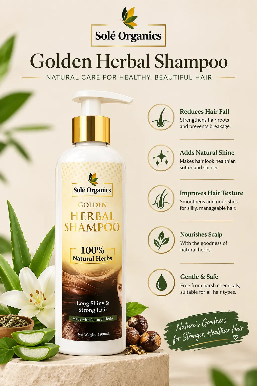 Golden Herbal Shampoo For Soft, Strong & Healthy Hair